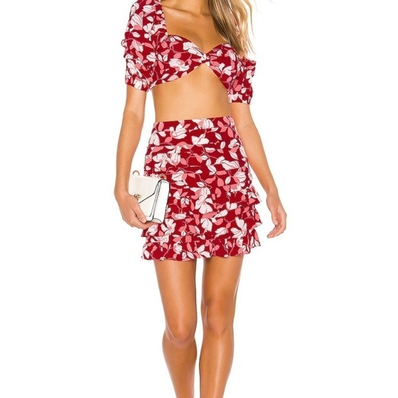NWT NBD x Naven Crimson red floral smocked puffed sleeve cha cha M Coachella - Picture 3 of 4